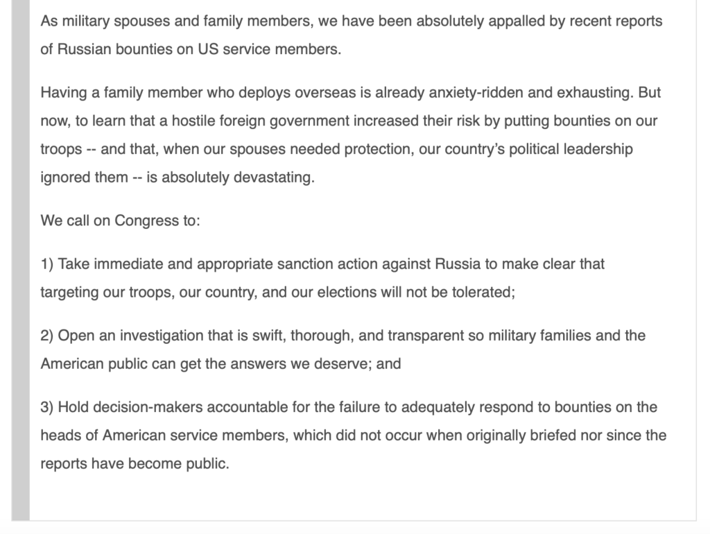 Russian Bounties on American Troops Sign SFI Petition Demanding Answers